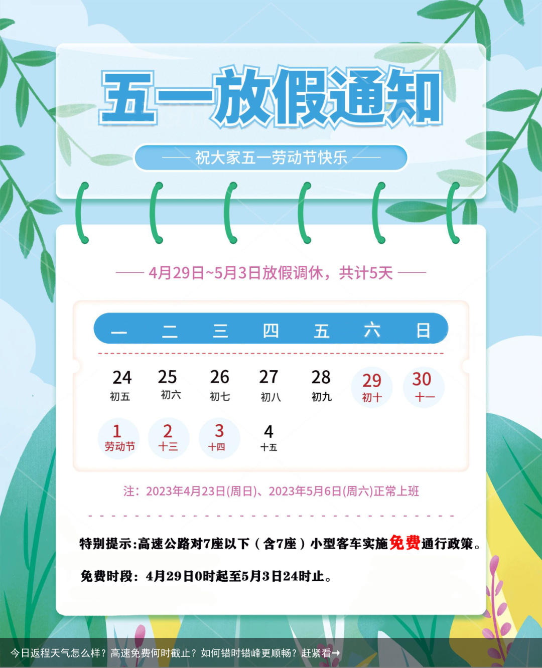 今日返程天气怎么样？高速免费何时截止？如何错时错峰更顺畅？赶紧看→