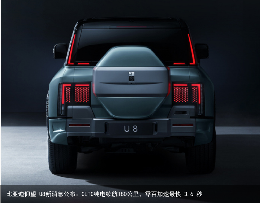 比亚迪仰望 U8新消息公布：CLTC纯电续航180公里，零百加速最快 3.6 秒