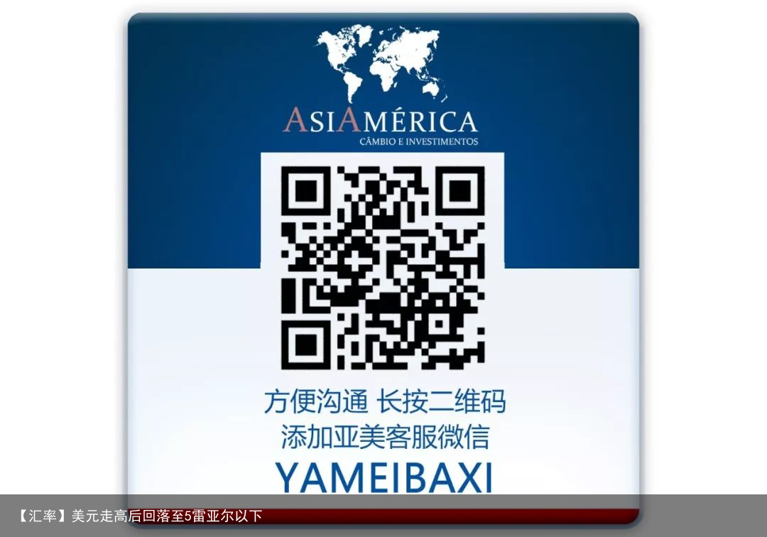 【汇率】美元走高后回落至5雷亚尔以下
