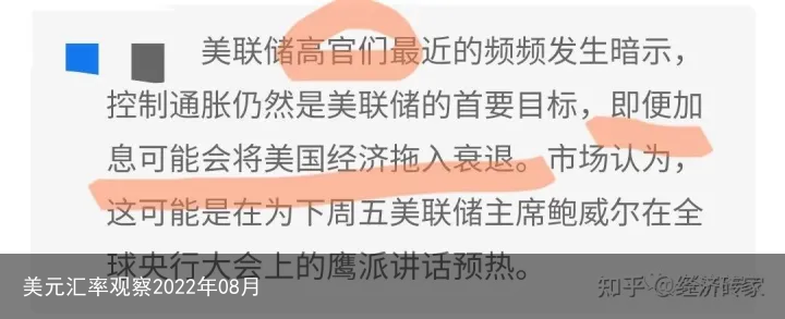美元汇率观察2022年08月