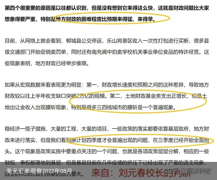 美元汇率观察2022年08月