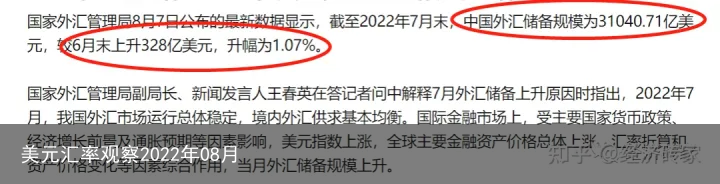 美元汇率观察2022年08月