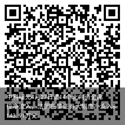 中科曙光4月27日遭14个北向资金席位净流入，法国巴黎证券大幅度净流入8143.91万元