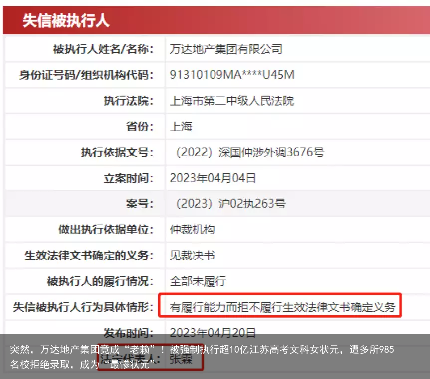 突然，万达地产集团竟成“老赖”！被强制执行超10亿